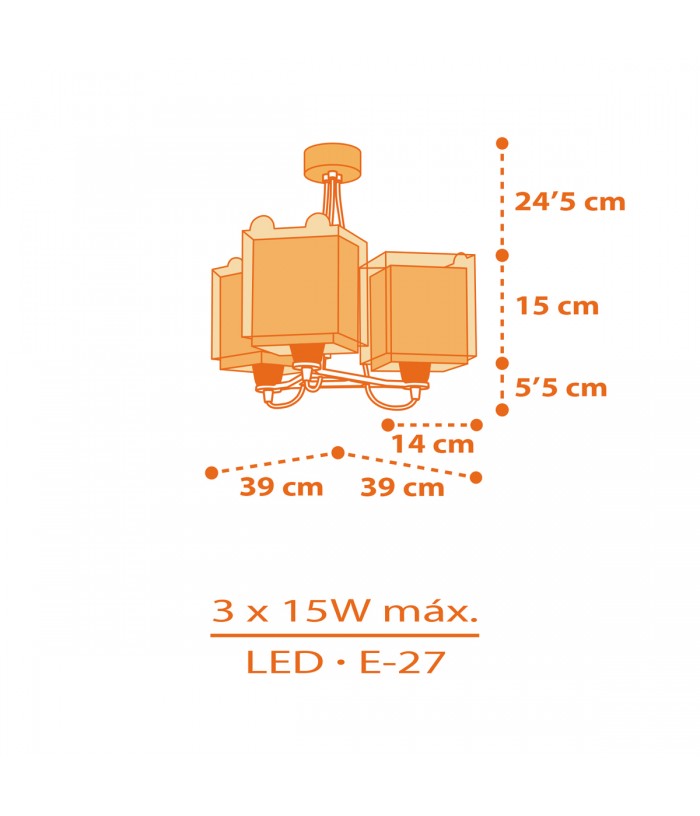 Lámpara de techo 3 luces infantil Little Tiger Pequeño Tigre