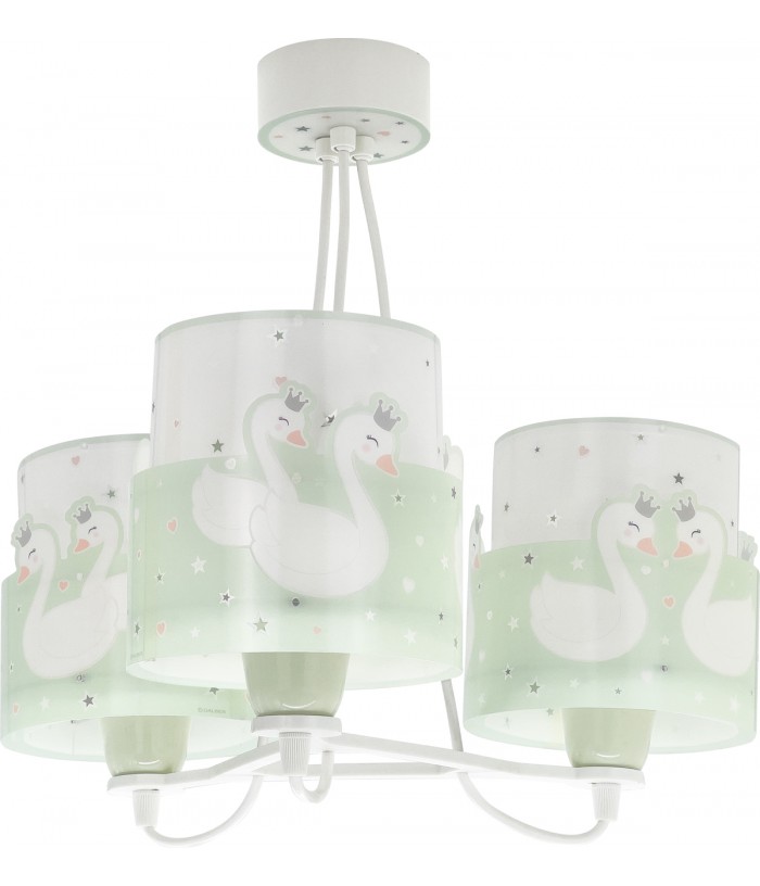 Lámpara de Techo 3 Luces infantil Sweet Love Cisnes Verde