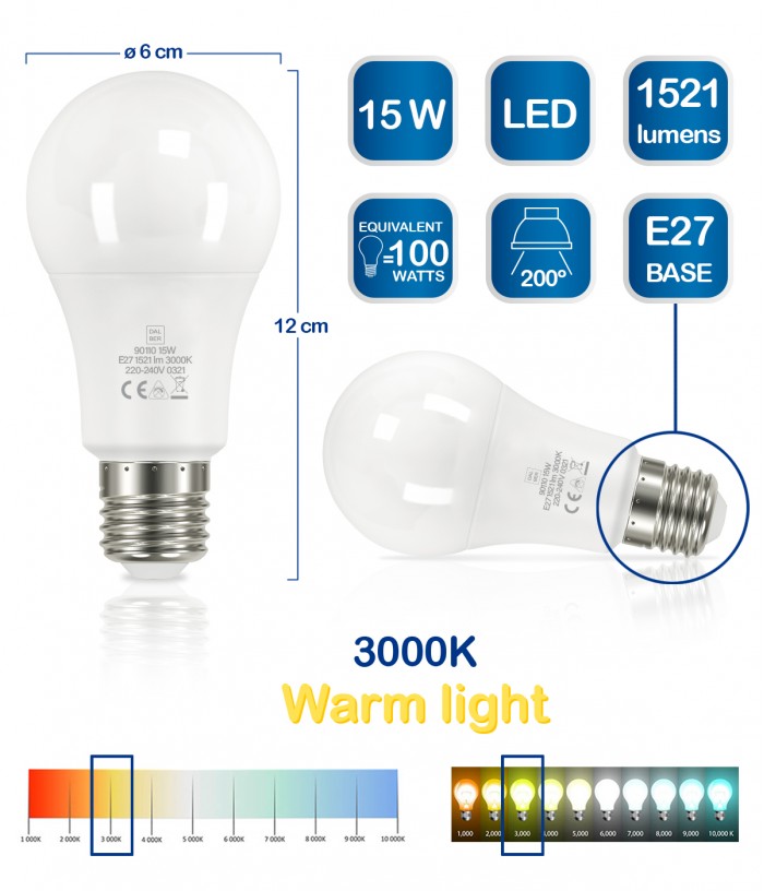 Bombilla LED E27 15W 3000k Cálida