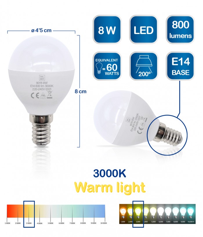 Lampadina LED E14 8W 3000k Calda