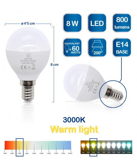 Bombilla LED E14 8W 3000k Cálida