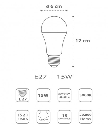 Bombilla LED E27 15W 3000k Cálida