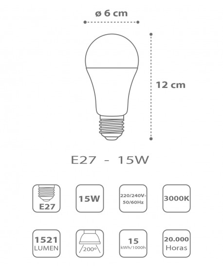 Lampada LED E27 15W 3000k Quente