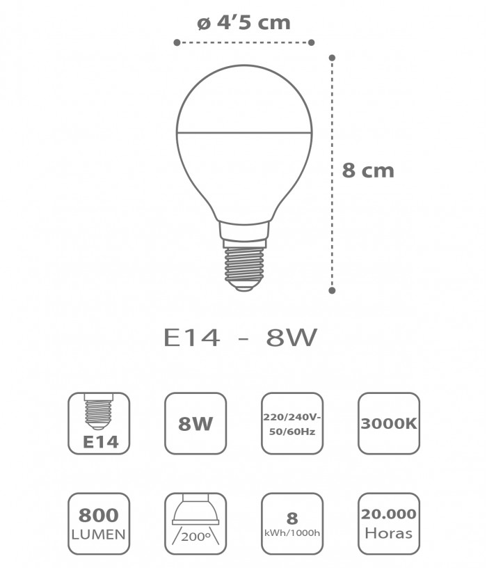 Lampada LED E14 8W 3000k Quente