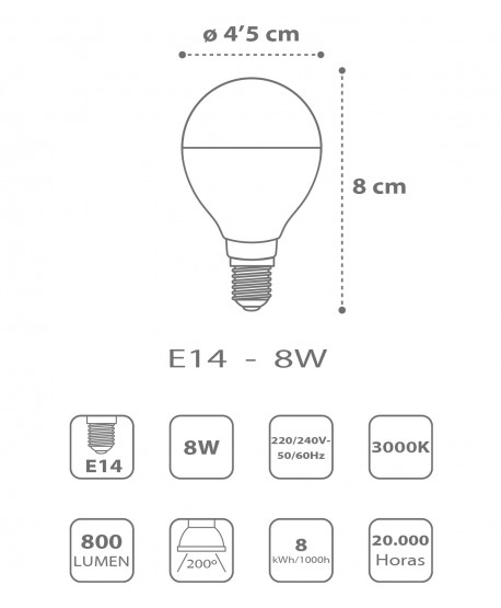 Lampadina LED E14 8W 3000k Calda