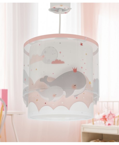 Candeeiro de teto infantil Whale Dreams Baleia rosa