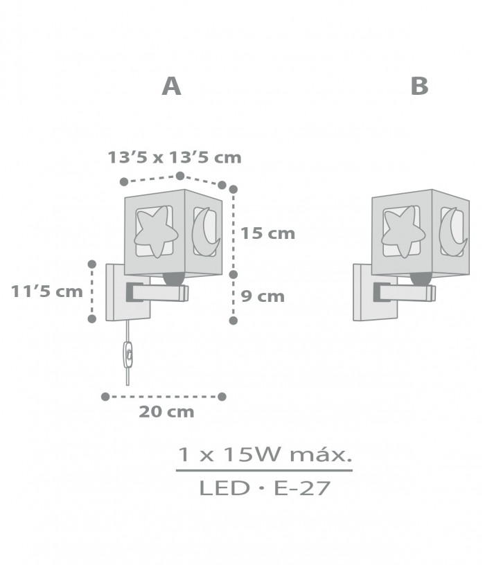 Aplique de pared infantil Moonlight Luna y Estrellas gris
