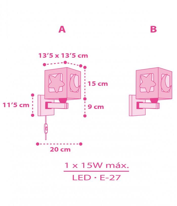 Aplique de pared infantil Moonlight Luna y Estrellas rosa