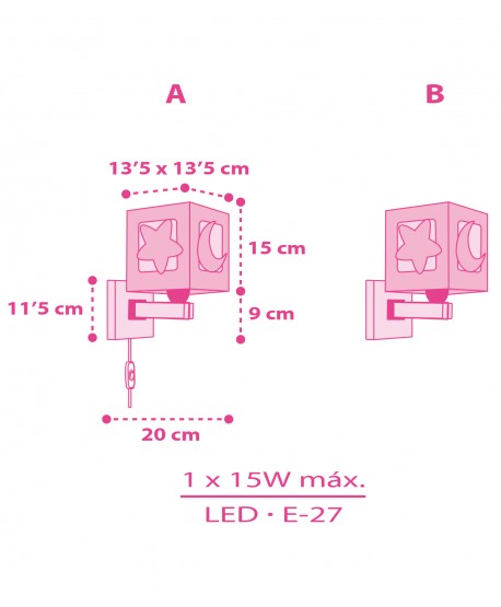 Aplique de pared infantil Moonlight Luna y Estrellas rosa