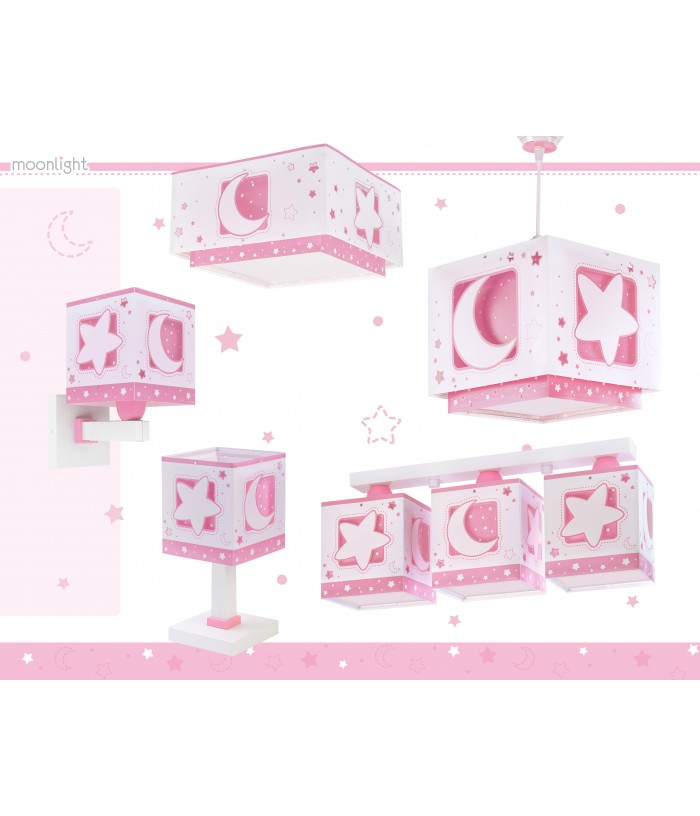 Aplique de pared infantil Moonlight Luna y Estrellas rosa