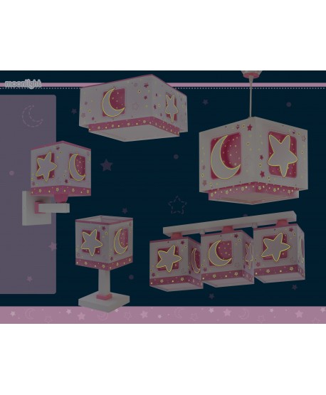 Candeeiro infantil de mesa Moonlight Lua e estrelas rosa