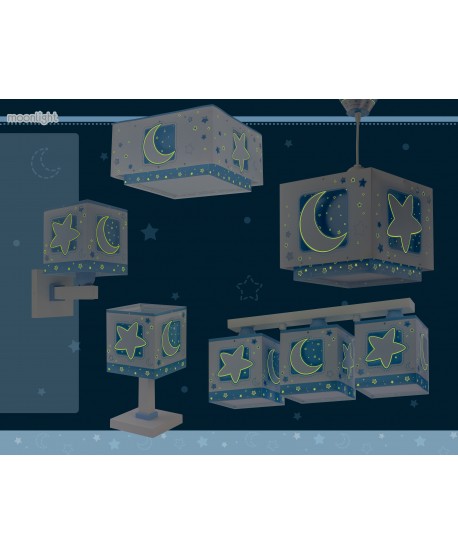 Plafonnier pour enfants à 3 lampes Moonlight lune et étoiles bleu