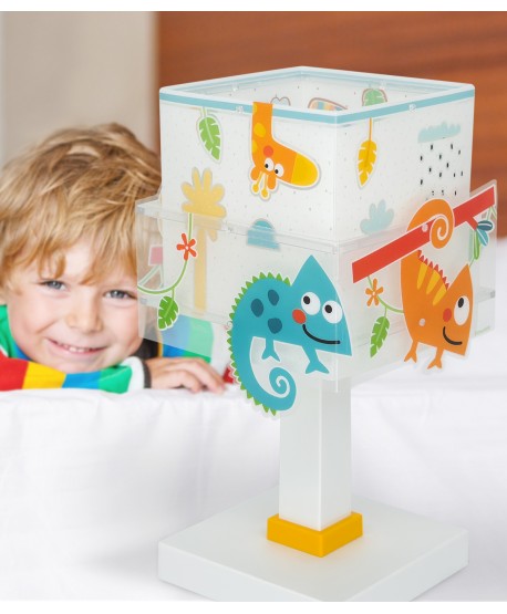 Lampe de chevet pour enfant Happy Jungle caméléon animaux