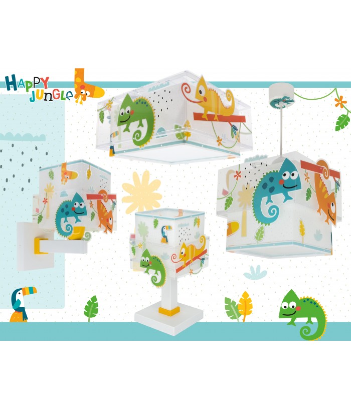 Plafon de teto infantil Happy Jungle camaleão animais