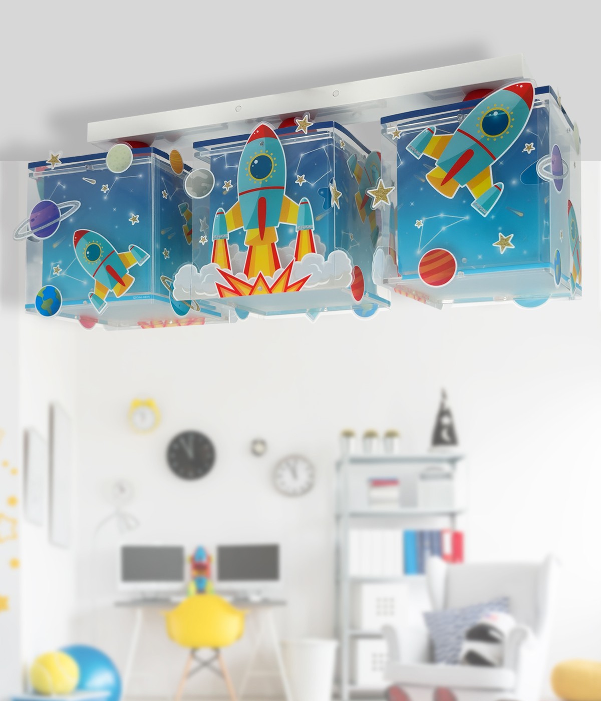 Plafón de techo 3 luces infantil Rocket Cohete