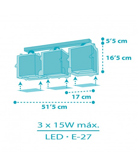 Plafoniera per bambini 3 luces infantil Rocket Razzo