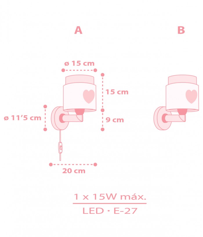 Aplique de pared infantil Baby Dreams Corazón rosa