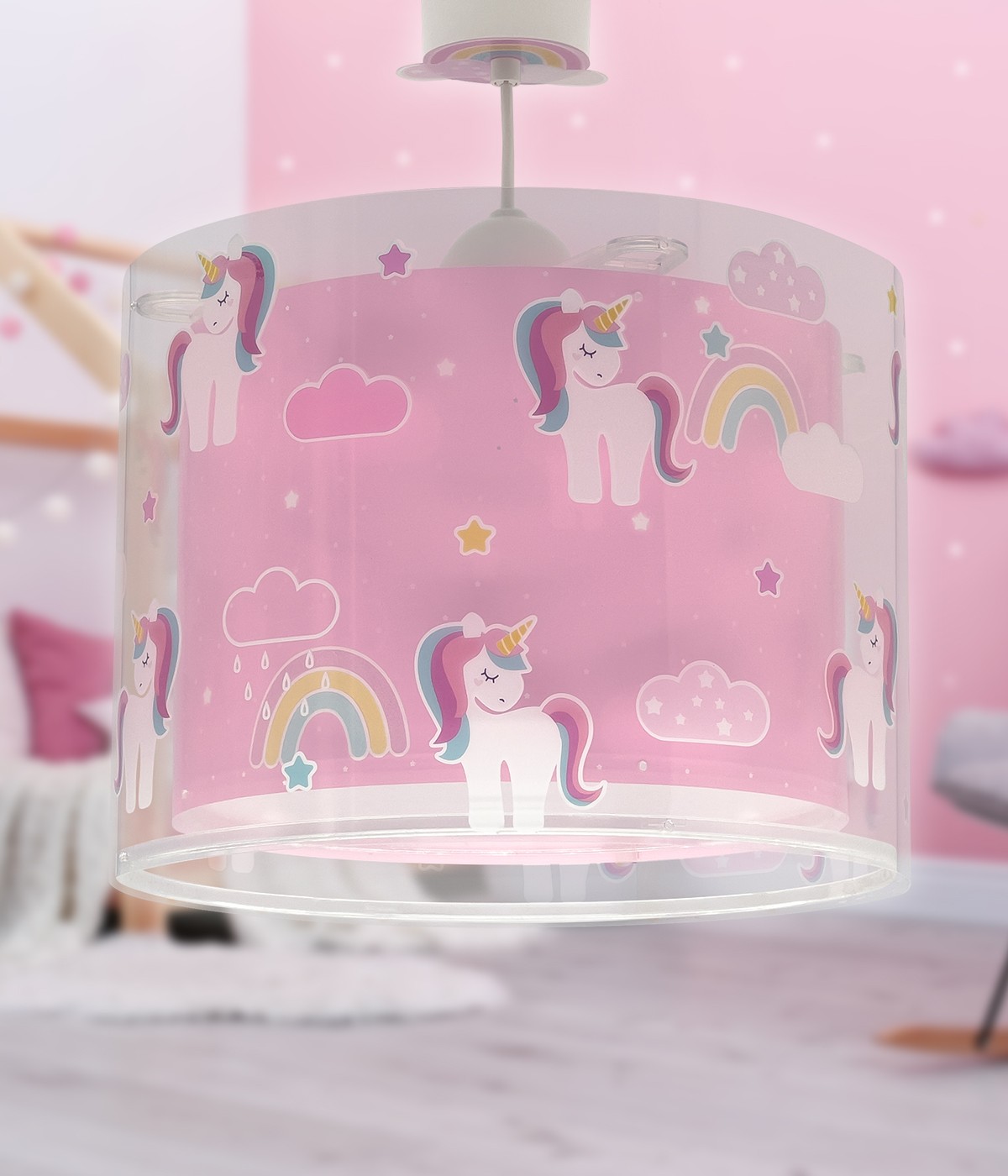 Lampada a sospensione per bambini Unicorns unicorni rosa
