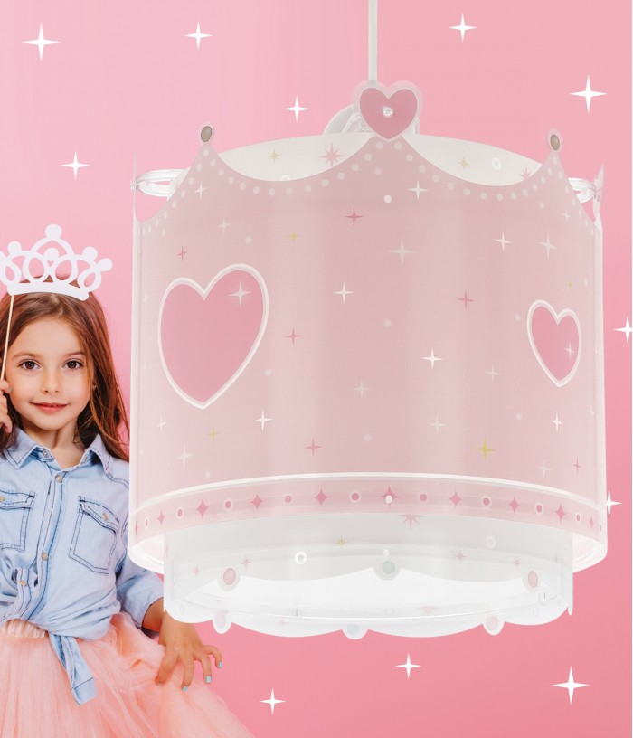 Lámpara de techo infantil Little Queen corona y corazones