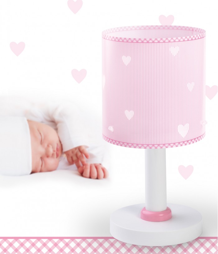 Lámpara de mesita infantil Sweet Dreams Corazones rosa