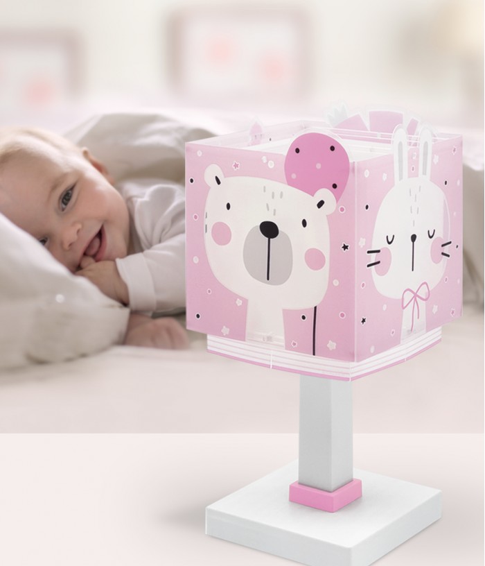 Candeeiro infantil de mesa Baby Jungle animais jungla rosa