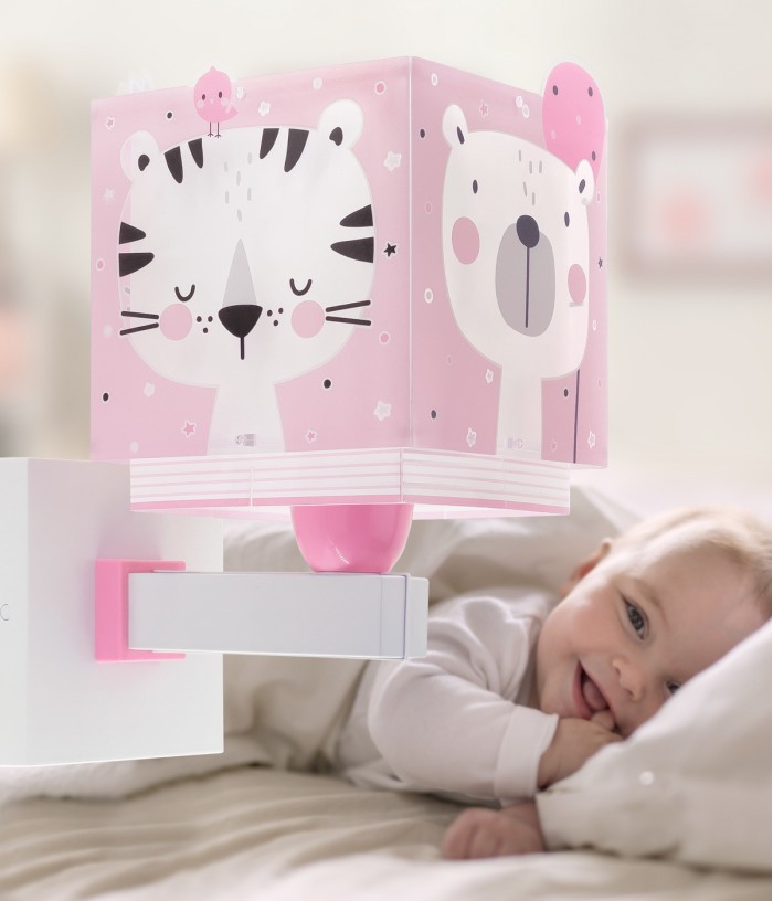 Aplique de pared infantil Baby Jungle animales bosque rosa