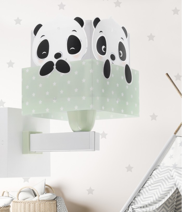 Candeeiro infantil de parede Panda verde