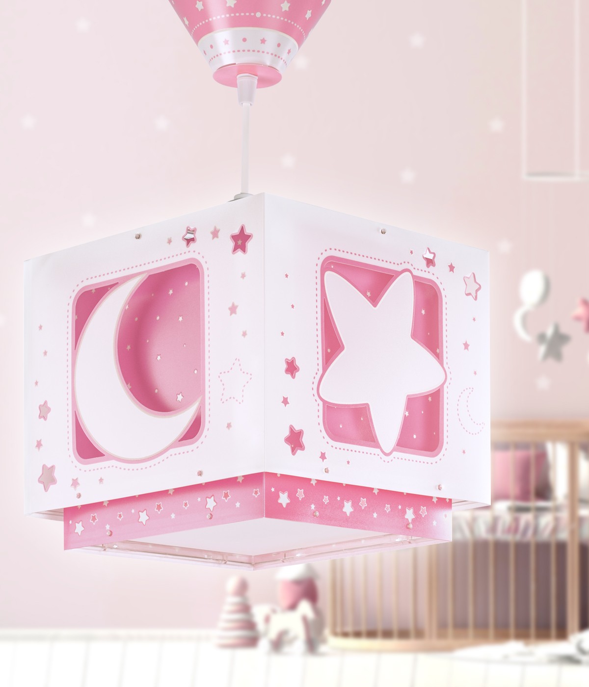 Lámpara infantil de techo Moonlight Luna y Estrellas rosa