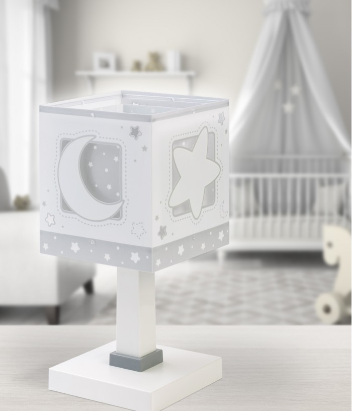 Lampe de chevet pour enfants Moonlight lune et étoiles gris