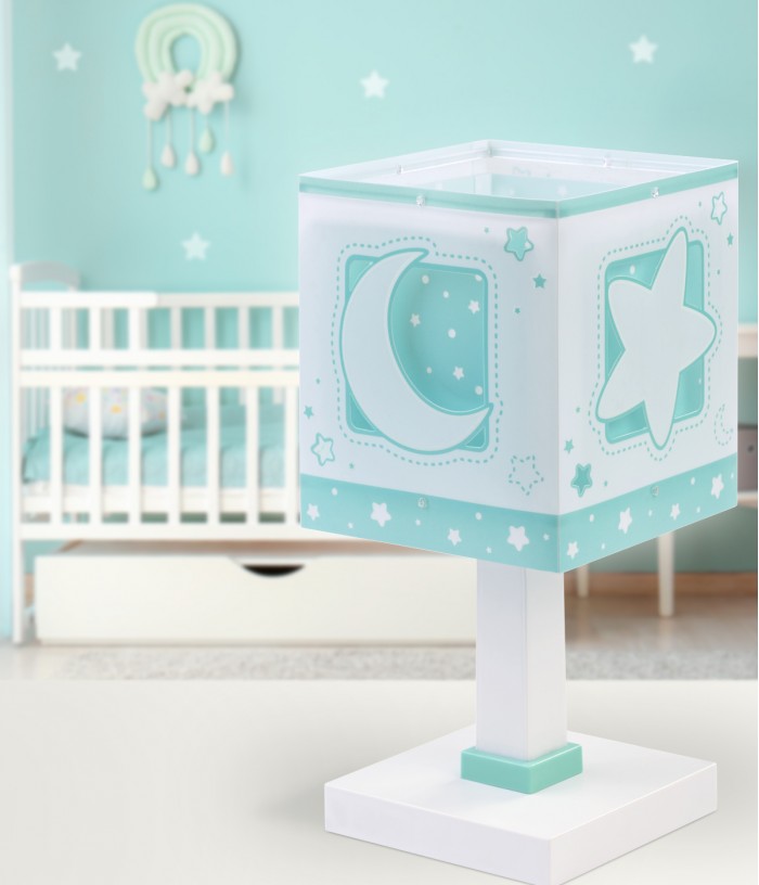 Candeeiro infantil de mesa Moonlight Lua e estrelas verde