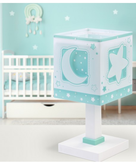 Lámpara de mesita infantil Moonlight Luna y Estrellas verde