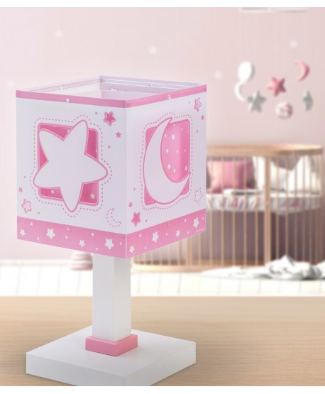 Candeeiro infantil de mesa Moonlight Lua e estrelas rosa