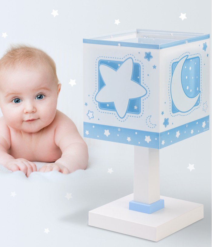 Candeeiro infantil de mesa Moonlight Lua e estrelas azul