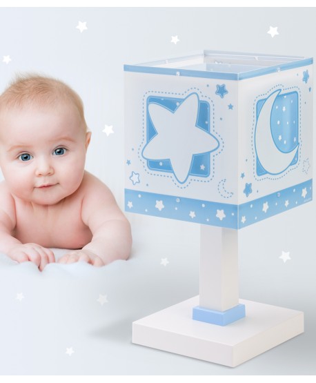 Candeeiro infantil de mesa Moonlight Lua e estrelas azul