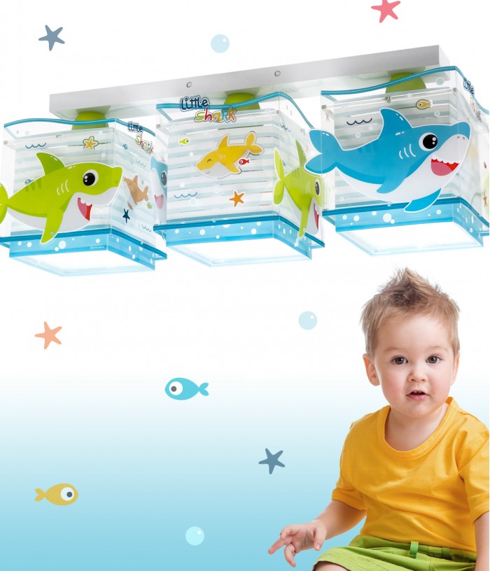 Plafón de techo 3 luces infantil Little Shark Pequeño Tiburón