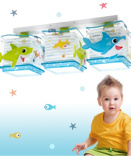 Plafón de techo 3 luces infantil Little Shark Pequeño Tiburón