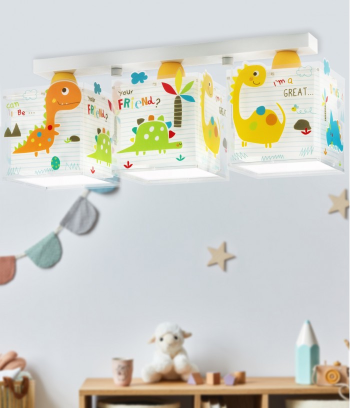 Plafón de techo 3 luces infantil Dinos Dinosaurios