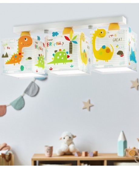 Plafón de techo 3 luces infantil Dinos Dinosaurios