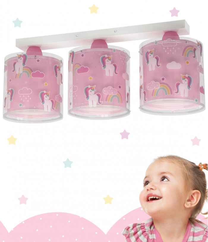 Plafón de techo infantil 3 luces Unicorns Unicornios