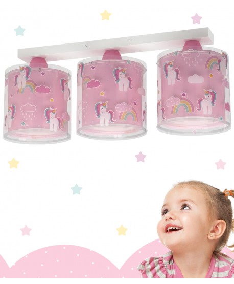 Plafón de techo infantil 3 luces Unicorns Unicornios