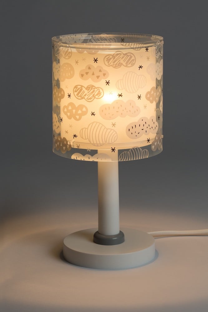 children's table lamp with white and gray clouds